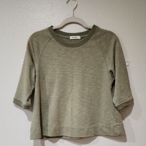 Mod Ref French Terry Shirt Boxy Fit Raglan Cut Crewneck Light Olive Green size S